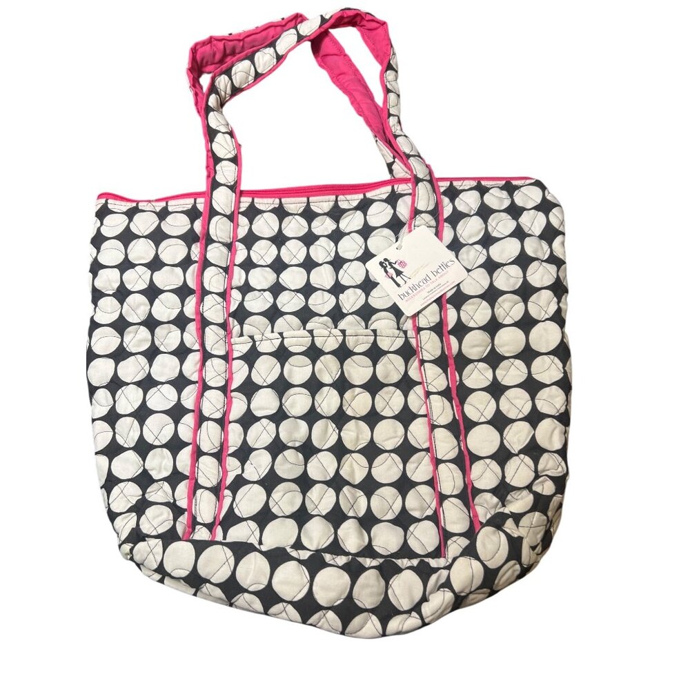 Buckhead Betties Adore-A-Ball Quilted Tote Bag With Pink Trim Green Lining NWT